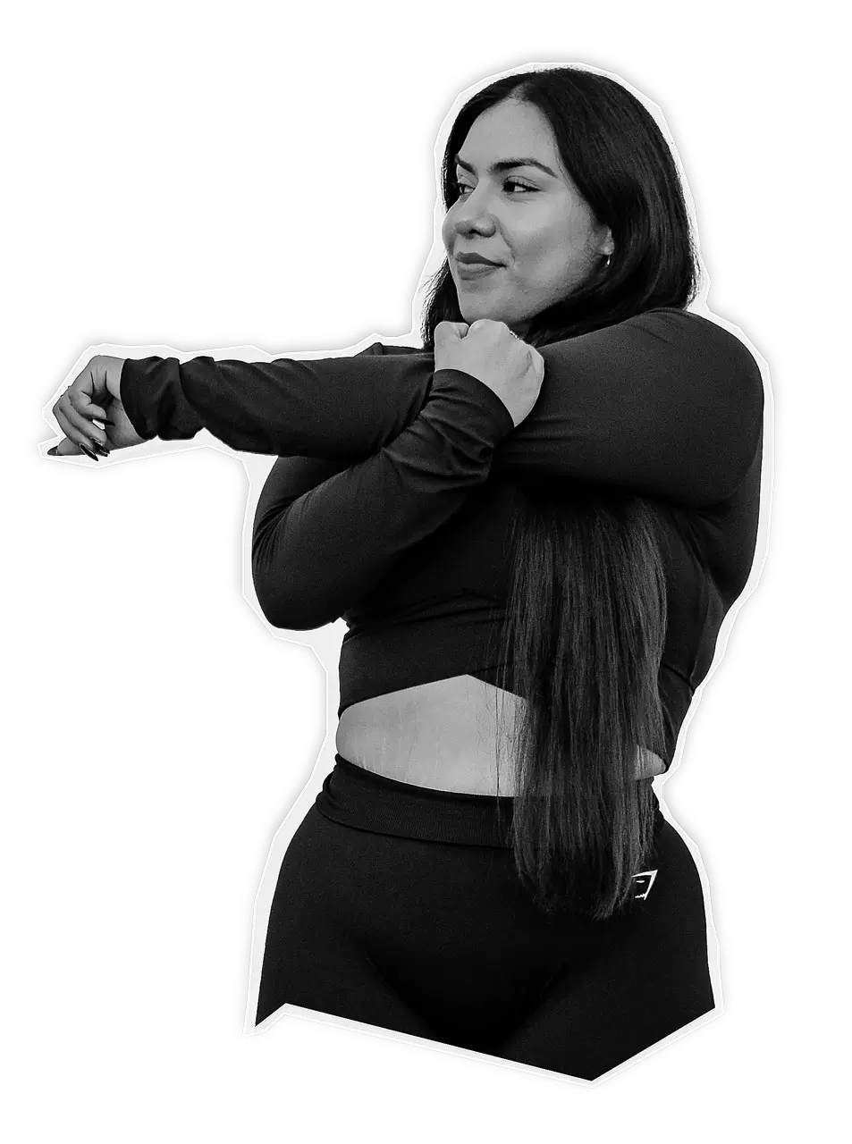 Female fitness coach stretching her biceps