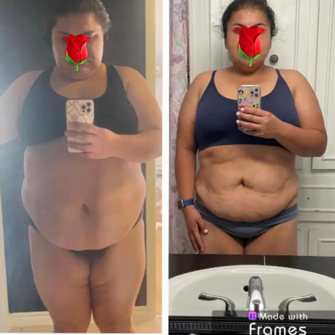 Female fitness client before and after losing weight